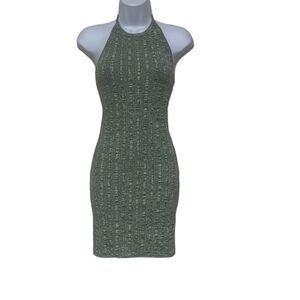 ASTR The Label Vania Mini Dress Olive Green Melange Halter Tie Neck Bodycon Sz 6